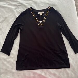 Michael Kors Black Long Sleeve Top with Gold Eyelets